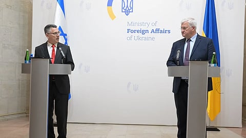 Ukraine's Foreign Minister Andriy Sybiga with Israel's Foreign Minister Gideon Sa'ar.