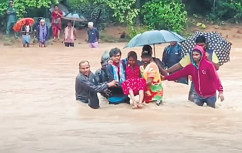 Low-lying areas in Mulugu, Khammam, Adilabad, Bhupalpally and Nalgonda districts were particularly affected, with the Godavari and its tributaries rising steadily.
