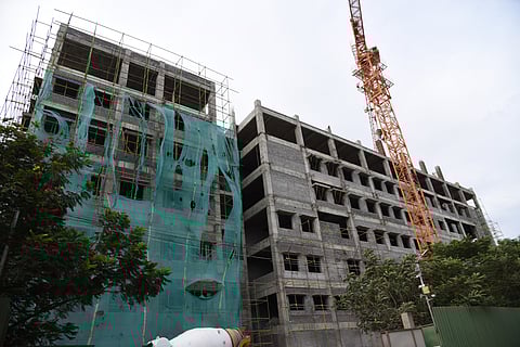 Speciality block construction works underway of the at MGMGH in Tiruchy on Tuesday.