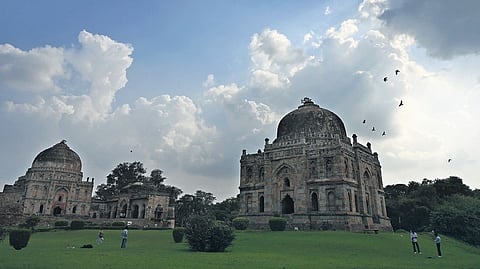 Clouds hover over the skies at Lodhi Garden on Thursday