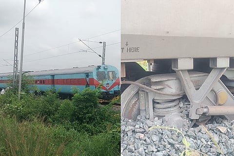 The rear trolley of a general coach next to the guard van of the Shalimar–Sambalpur-bound express derailed