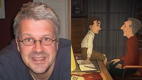 Sylvain Chomet (L), a still from A Magnificent Life