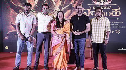 Shilpa Dhawan and Ashwin Kumar (to her left) with team Mahavatar Narasimha