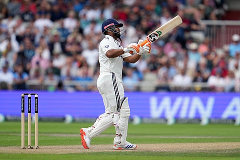 India's Rishabh Pant plays a shot during the second day of the fourth cricket test match between England and India at Emirates Old Trafford, Manchester, England, Thursday, July 24, 2025.