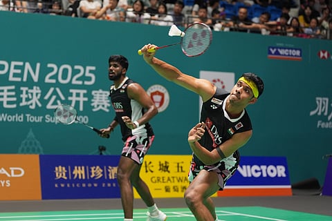 Satwiksairaj Rankireddy and Chirag Shetty in action on Thursday