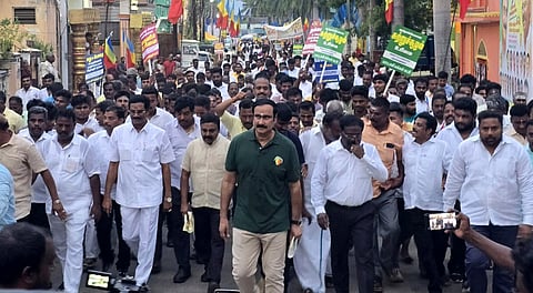 PMK president Dr Anbumani Ramadoss kick-started his first phase of his 100-day Pada Yatra on Friday evening from Thiruporur.
