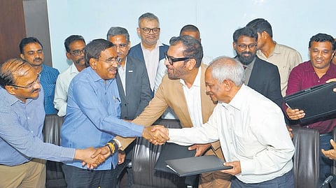 The MoUs were signed in the presence of Municipal Administration and Urban Development Minister Dr P Narayana at the APCRDA office in Vijayawada.