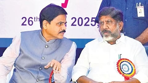 Deputy Chief Minister Mallu Bhatti Vikramarka and former MLA Marri Shashidhar Reddy at the annual day celebrations of University College of Arts and Social Sciences at Osmania University on Saturday.