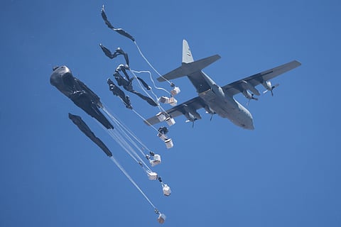 Humanitarian aid is airdropped to Palestinians over Gaza City, Gaza Strip, Sunday, July 27, 2025.