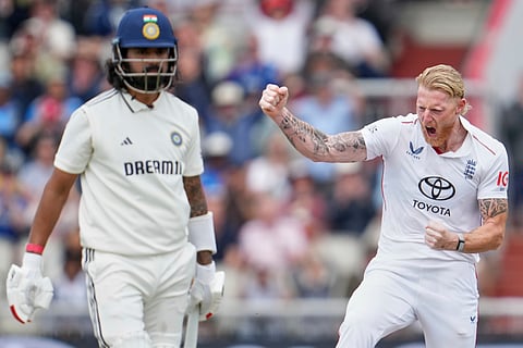 Ben Stokes, (R) celebrates the wicket of KL Rahul (L)