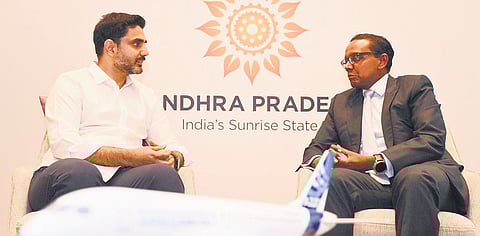 HRD, IT and Electronics Minister Nara Lokesh met Airbus Asia Pacific President Anand Stanley in Singapore to explore collaboration opportunities