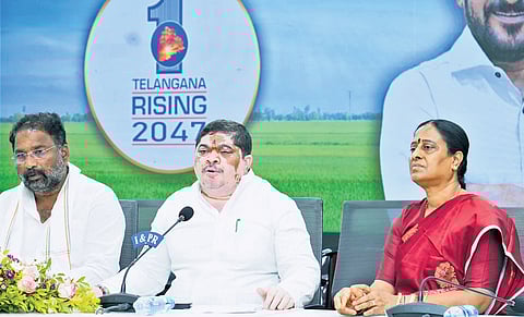 Transport Minister Ponnam Prabhakar addresses the media at the Secretariat