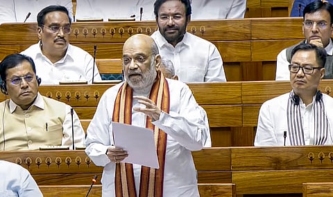 Union Home Minister Amit Shah speaks during a debate in the Lok Sabha on the Pahalgam terror attack and Operation Sindoor, at the Monsoon session of Parliament, in New Delhi, Tuesday, July 29, 2025.
