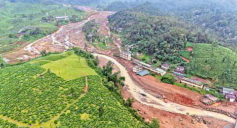 An aerial view of the Chooralmala-Mundakkai area where landslides hit last year.