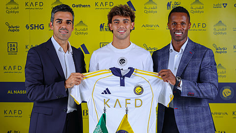 João Félix (C) is the latest star player from Europe to move to Saudi Arabia as part of the kingdom's bid to become a major force in soccer.