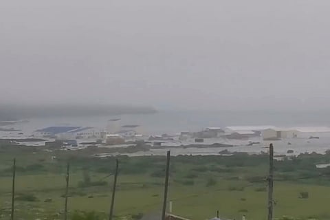 This image, taken from a video released by the Geophysical Service of the Russian Academy of Sciences, shows the aftermath of a tsunami hitting the coastal area of Severo-Kurilsk on Paramushir Island of the Kuril Islands, Russia, Wednesday, July 30, 2025.