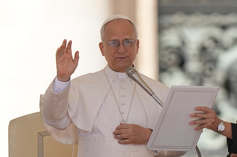Pope Leo XIV holds his weekly general audience in St. Peter's Square, at the Vatican, Wednesday.