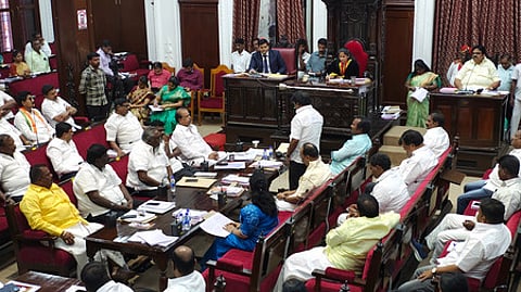 Greater Chennai corporation council meeting held at Rippon building on Wednesday.