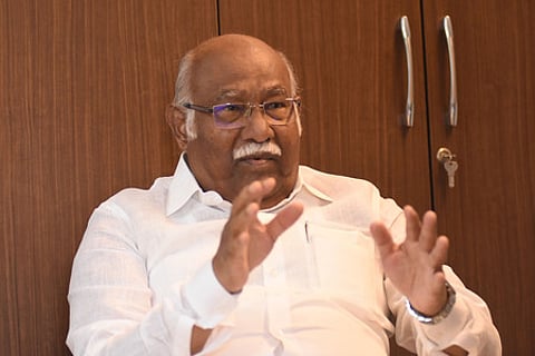 Anwar Raajhaa , Ex AIADMK MP speaks during an Interview with TNIE at his residence in Egmore.