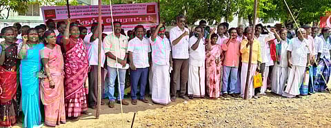 The protest was organised by the All India Agricultural Labourers Association.
