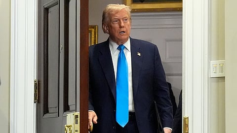 President Donald Trump arrives to sign the VA Home Loan Program Reform Act into law in the Roosevelt Room at the White House, Wednesday, July 30, 2025, in Washington