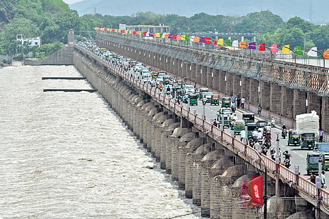 Following continuous inflows into the Krishna River, officials are releasing surplus water from Prakasam Barrage on Thursday.