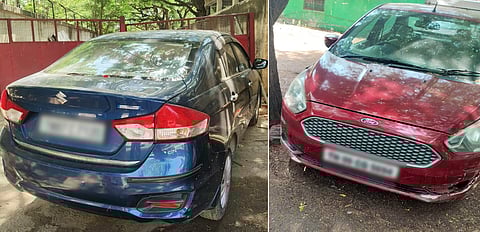 The cars seized by the Meenambakkam Regional Transport Office (RTO) on Thursday while the private car owners and drivers operating their vehicles as rentals, in Chennai.