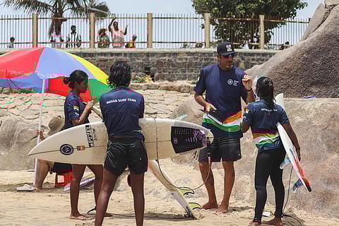 The Indian surfing team practicing. Also seen is coach Samai Reboul