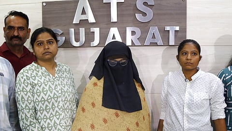 Shama Parveen Ansari, accused of promoting the anti-national propaganda of Al-Qaeda in the Indian Subcontinent (AQIS), after her arrest by the Gujarat ATS from Bengaluru, at ATS office in Ahmedabad, Wednesday, July 30, 2025