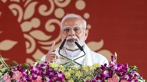 Prime Minister Narendra Modi addresses a public meeting in Varanasi, Aug. 2, 2025.