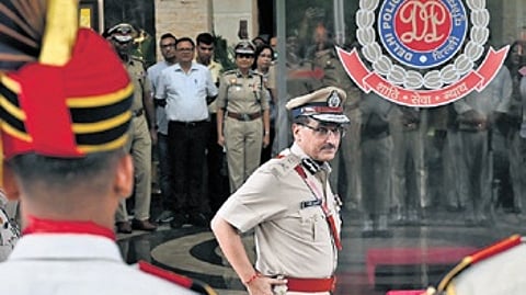 Delhi Police Commissioner SBK Singh reviews preparations ahead of the Independence Day celebrations at the national capital.