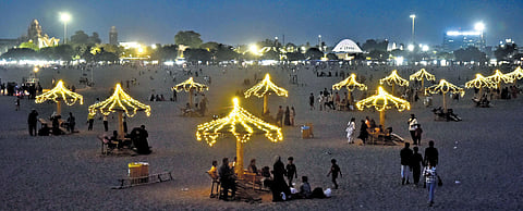 Deputy Chief Minister Udayanidhi Stalin engages with children on the adaptive play equipment for PwDs on the Marina on Sunday evening