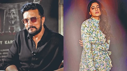 (L) Kichcha Sudeep; (R) Nishvika Naidu