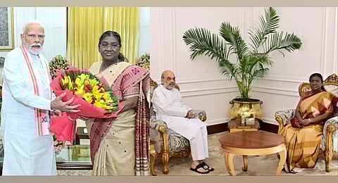 Prime Minister Narendra Modi and Union Home Minister Amit Shah met President Droupadi Murmu separately at Rashtrapati Bhavan on Sunday.