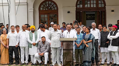 At a meeting of floor leaders convened in Parliament, members of the bloc deliberated over the apex court’s comments made on Monday, when a bench comprising Justices Dipankar Datta and Augustine George Masih pulled up Gandhi over his alleged remarks concerning the Indian Army during the Bharat Jodo Yatra.