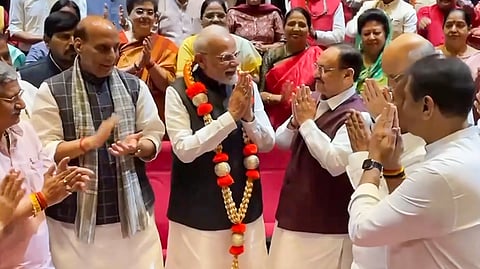 Prime Minister Narendra Modi was felicitated by the NDA parliamentary party.