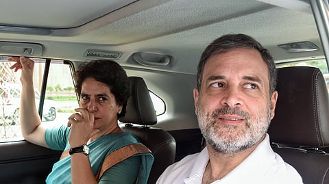 Leader of the Opposition in Lok Sabha Rahul Gandhi and Congress MP Priyanka Gandhi Vadra leave after the adjournment of the Lok Sabha during the Monsoon Session of Parliament, July 28, 2025.