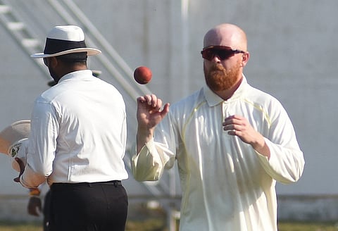 Australian leg spinner Lloyd Pope in action at the MRF-Pachaiyappa's ground recently