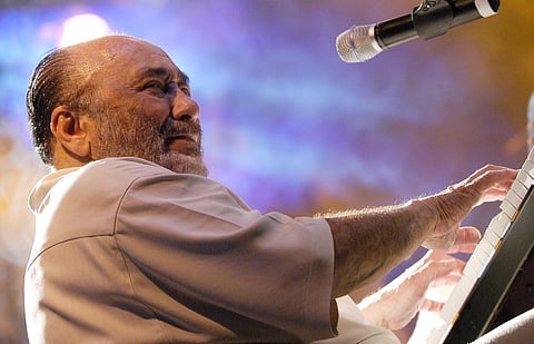 Grammy Award winner Eddie Palmieri performs during his concert "Listen Here" at Tito Puente Amphitheatre in San Juan, Puerto Rica, April 7, 2005