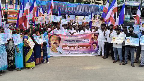 Around 100 members of Puratchi Bharatham protested, demanding a special law to prevent 'honour killings'