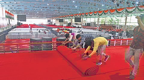 Preparations underway for Friday’s Congress ‘vote theft’ protest at Freedom Park in Bengaluru on Thursday