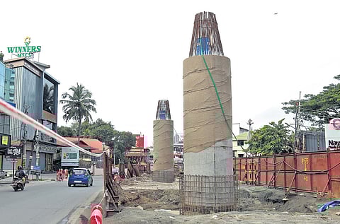 The construction of pillars at Palarivattom as part of the Phase 2 project