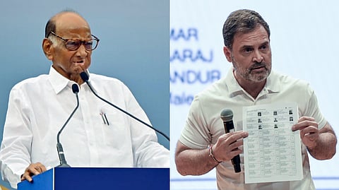 (L-R) NCP (SP) Chief Sharad Pawar and Congress leader Rahul Gandhi.