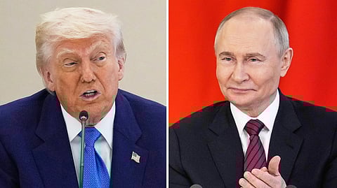 This combination photo shows US President Donald, left, and Russian President Vladimir Putin.