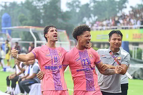 Bodoland FC players celebrate the goal on Saturday