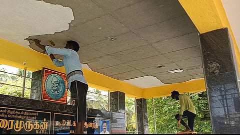 Earlier, within two days of its inauguration in April last year, a portion of the roof plaster had collapsed, and the fallen portion alone was hurriedly repaired following the incident.