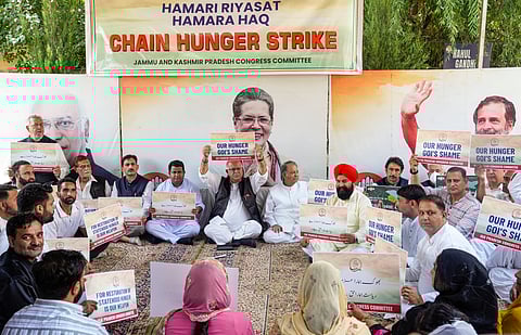 Congress leaders and workers, led by Jammu and Kashmir party President Tariq Hameed Karra, stage a hunger strike demanding restoration of statehood for Jammu and Kashmir.