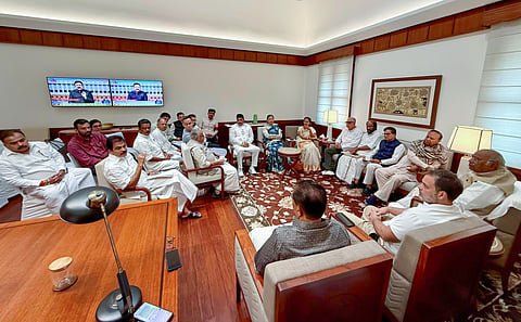 INDIA bloc floor leaders meet at Parliament House in New Delhi.