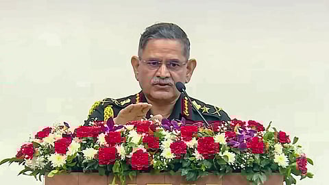 Chief of Army Staff (COAS) General Upendra Dwivedi addresses the gathering at IIT Madras, in Chennai, Sunday, Aug. 10, 2025.