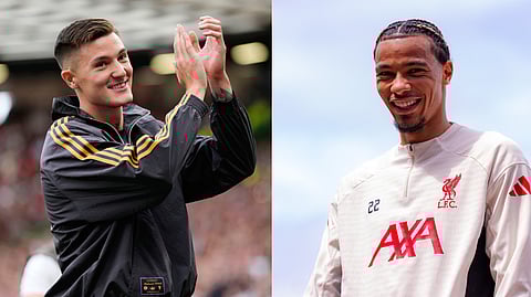 (L-R) Manchester United forward Benjamin Sesko and Liverpool forward Hugo Ekitiké.